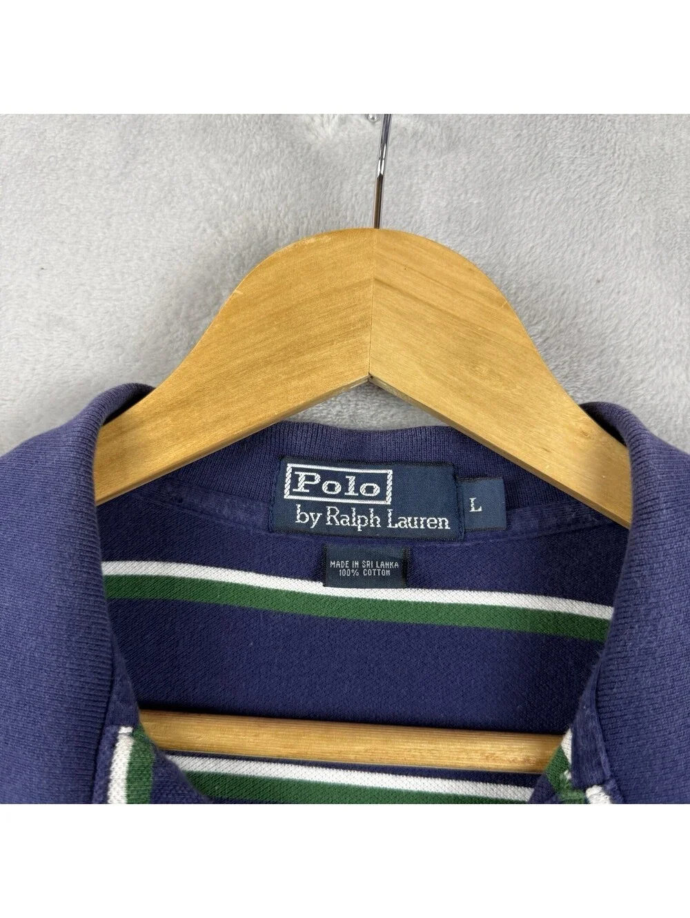 Polo Ralph Lauren Men’s L Navy Green Stripe Polo Shirt Cotton Pony Casual Preppy